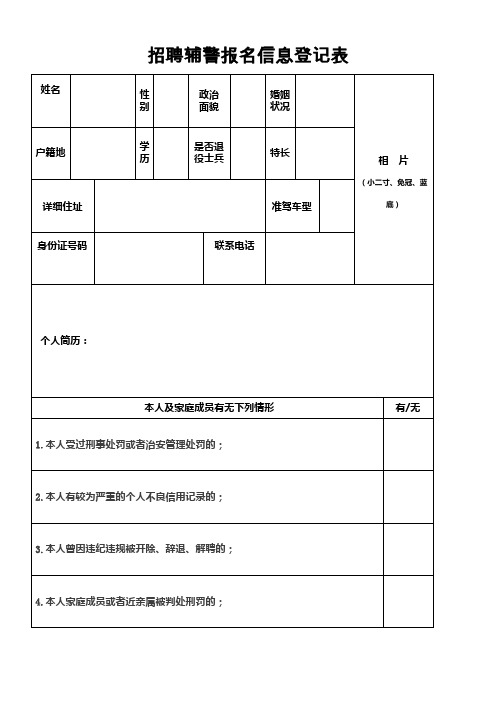 招聘辅警报名信息登记表