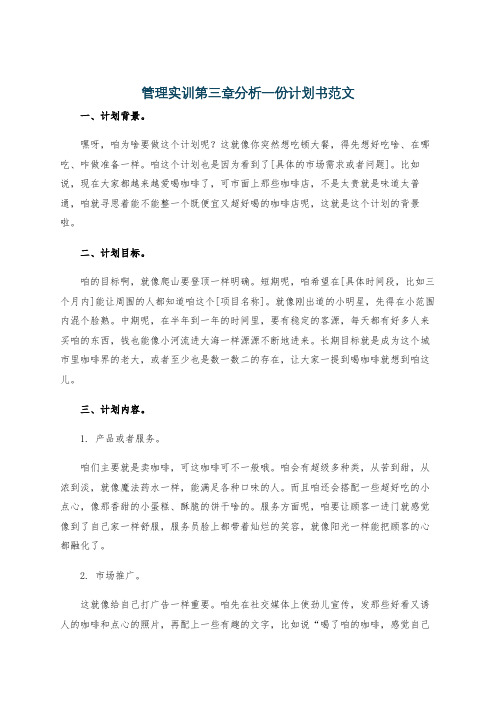 管理实训第三章分析一份计划书范文