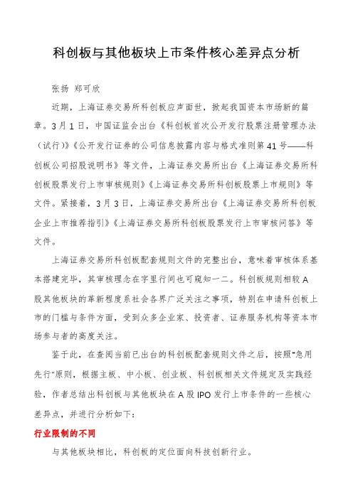 科创板与其他板块上市条件核心差异点分析