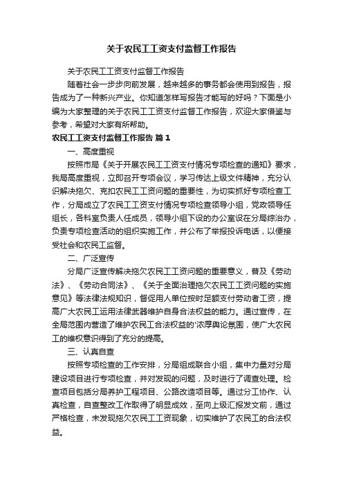 关于农民工工资支付监督工作报告