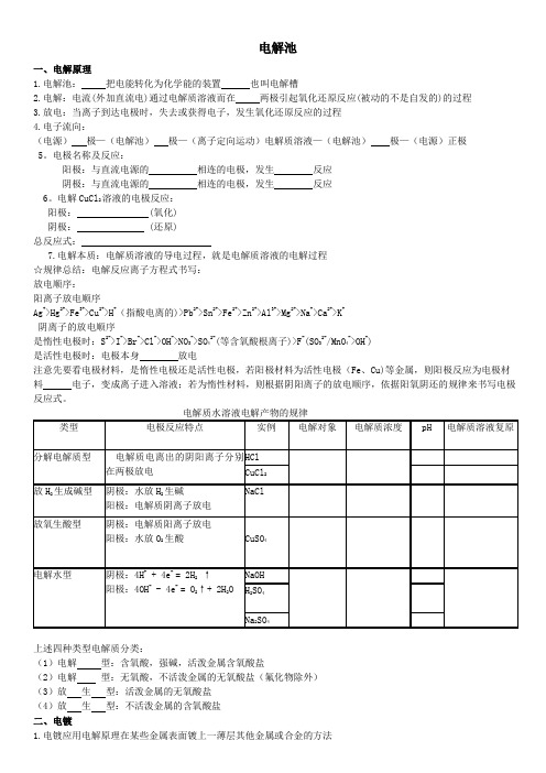 电解池知识点归纳和习题