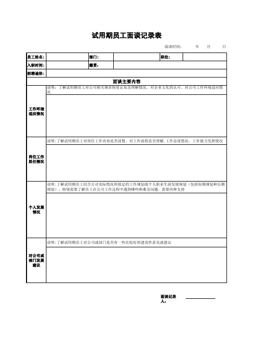 试用期员工面谈记录表