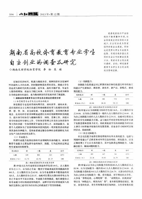 湖南省高校体育教育专业学生自主创业的调查及研究