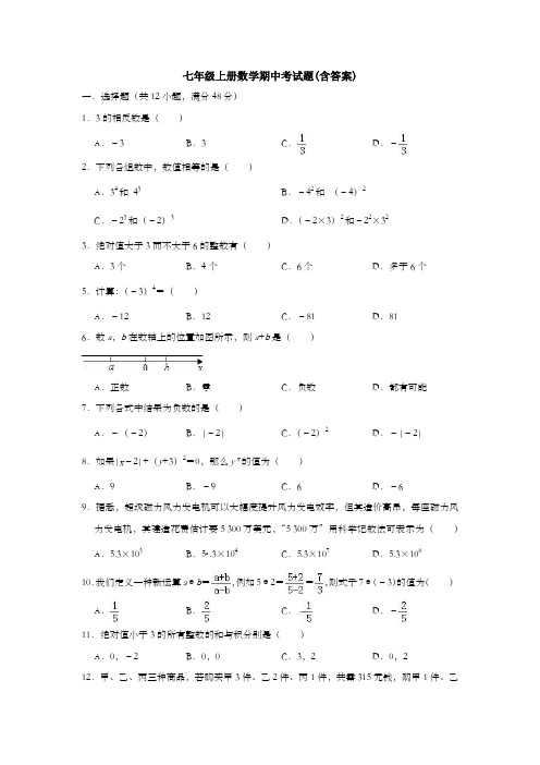 【6套打包】上海市七年级上册数学期中考试单元测试题(含答案解析)