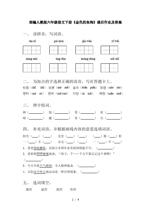 部编人教版六年级语文下册《金色的鱼钩》课后作业及答案