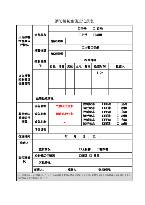 消防控制室值班记录表