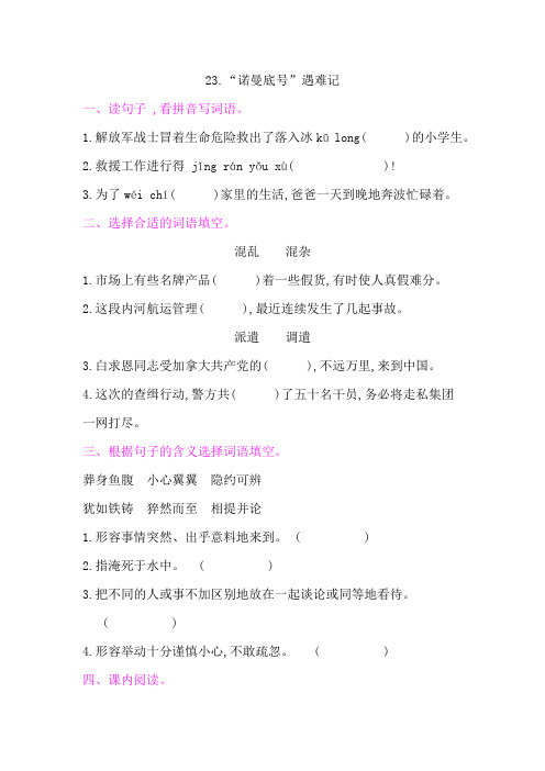 部编版四年级语文下册 23.“诺曼底号”遇难记 课后同步练习题 含答案