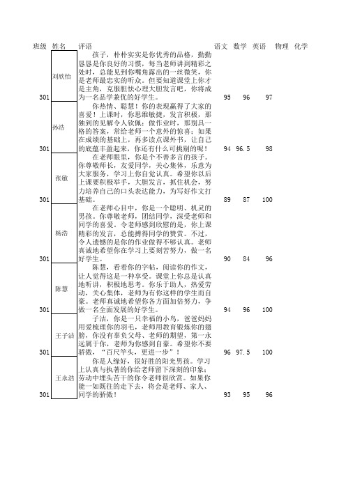 三(1)班评语