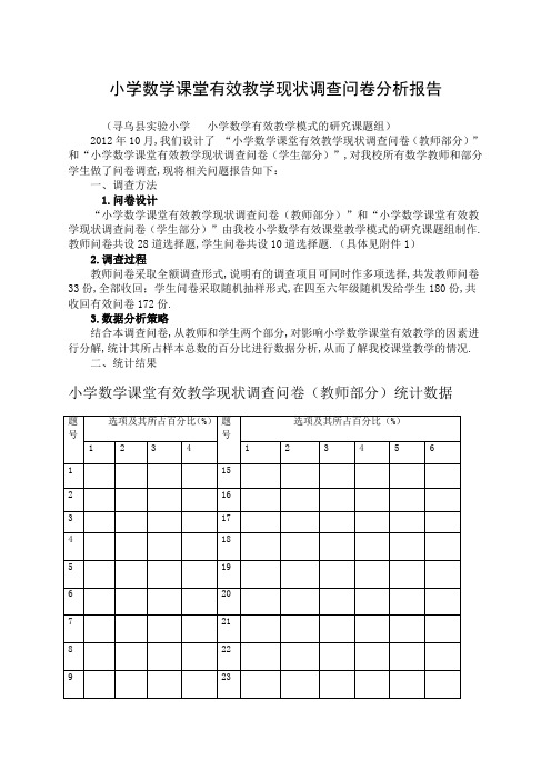 小学数学课堂有效教学现状调查问卷分析报告