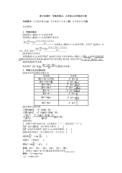 高三一轮复习导数的概念、几何意义及导数的计算 (1)