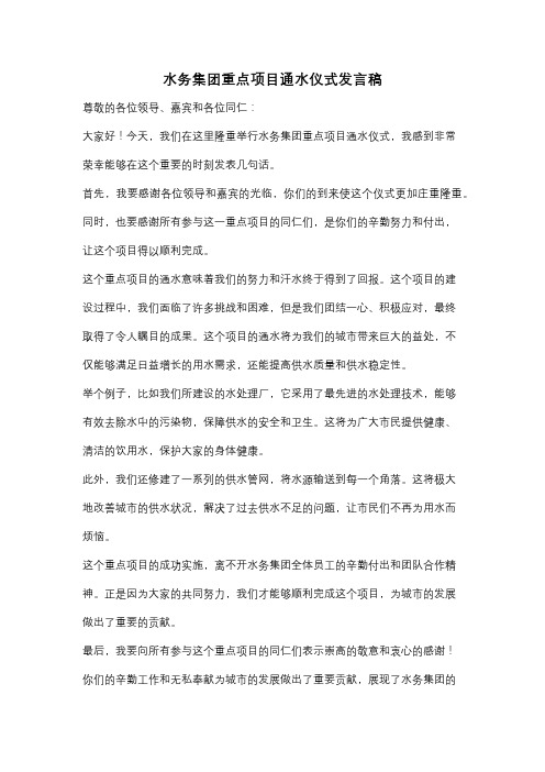 水务集团重点项目通水仪式发言稿