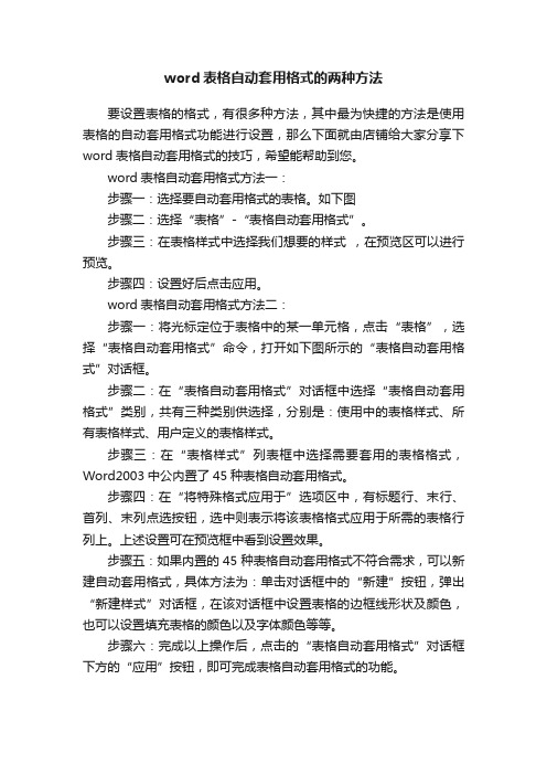 word表格自动套用格式的两种方法