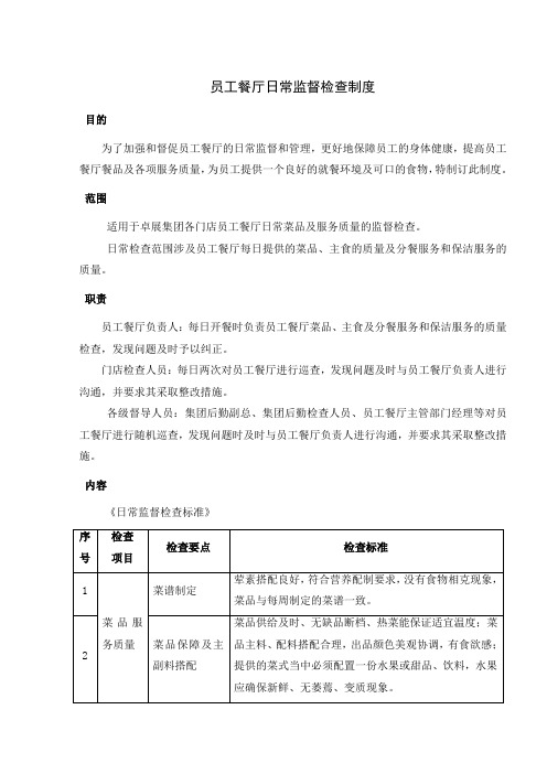 员工餐厅日常监督检查制度