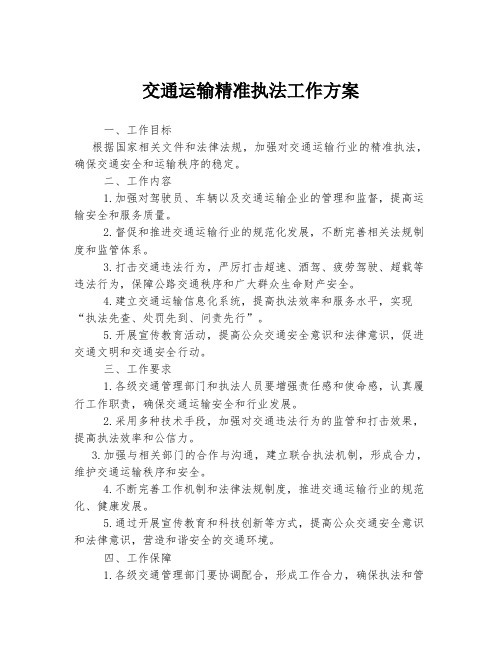 交通运输精准执法工作方案