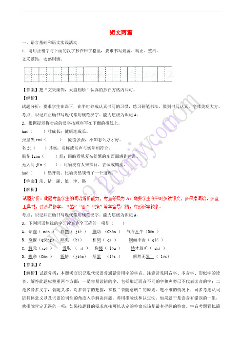 九年级语文上册 第四单元 第15课 短文两篇(提升版)课堂练习(含解析) 新人教版