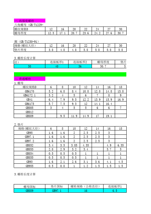 常用截面及螺栓长度计算