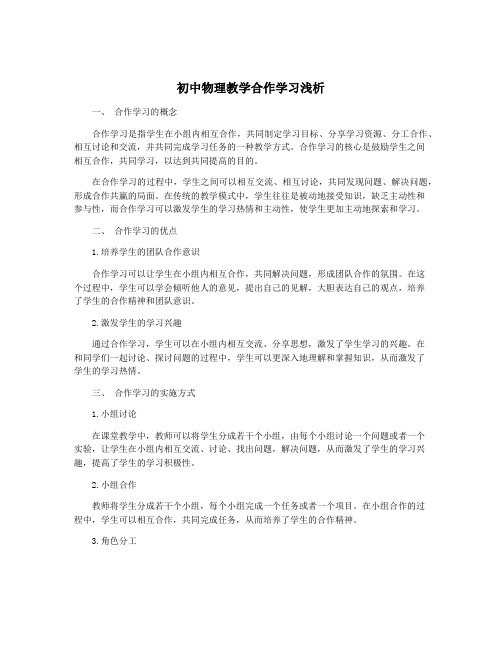 初中物理教学合作学习浅析