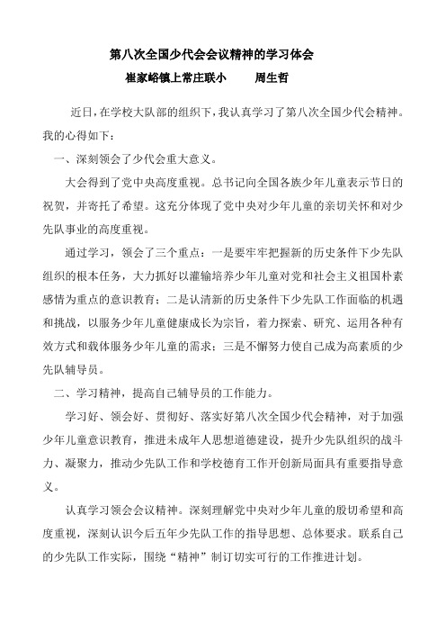 第八次全国少代会会议精神 的学习体会