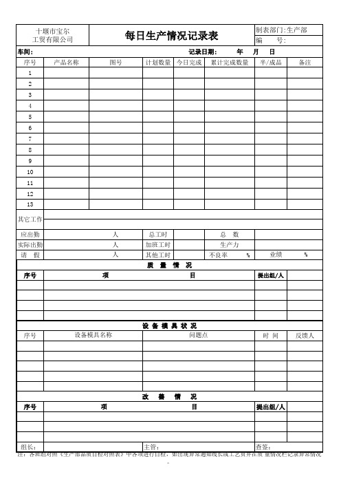 每日生产情况记录表