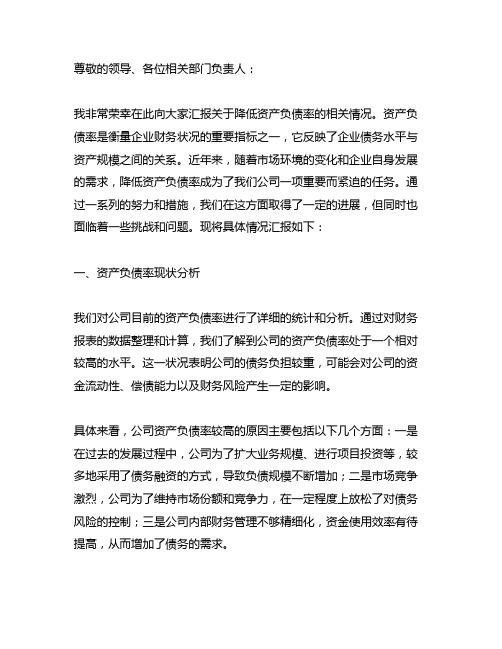 关于降低资产负债率刀门情况汇报