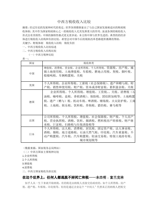 中西方税收收入比较