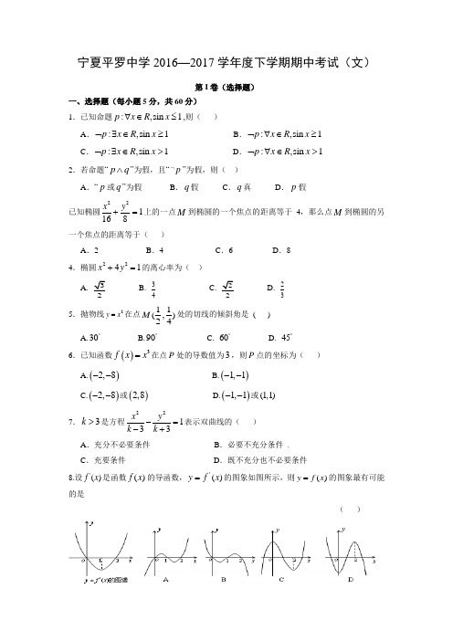 数学---宁夏平罗中学2016—2017学年度下学期期中考试(文)(解析版)