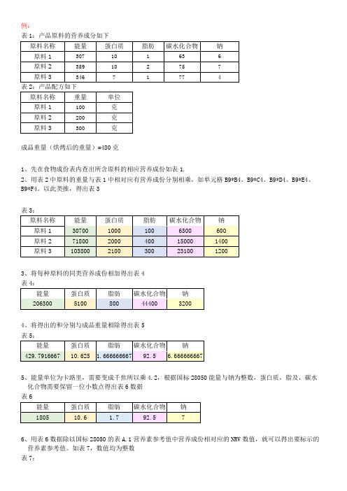 如何计算营养成份表