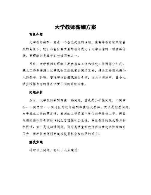 大学教师薪酬方案