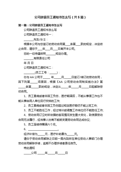 公司辞退员工通知书怎么写（共5篇）