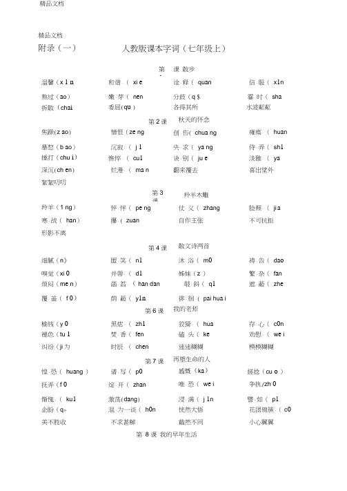 最新人教版初中语文全册字词