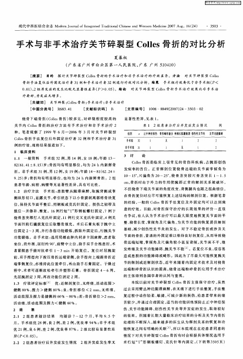 手术与非手术治疗关节碎裂型Colles骨折的对比分析