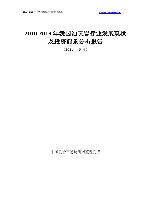 2010-2013年我国油页岩行业发展现状及投资前景分析报告