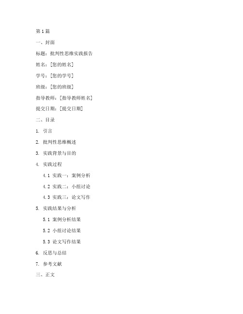 实践报告模板批判性思维(2篇)