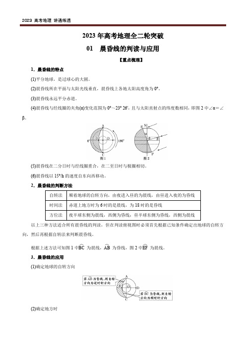 【二轮讲练】晨昏线的判读与应用(教师版)