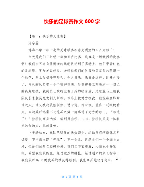 快乐的足球赛作文600字