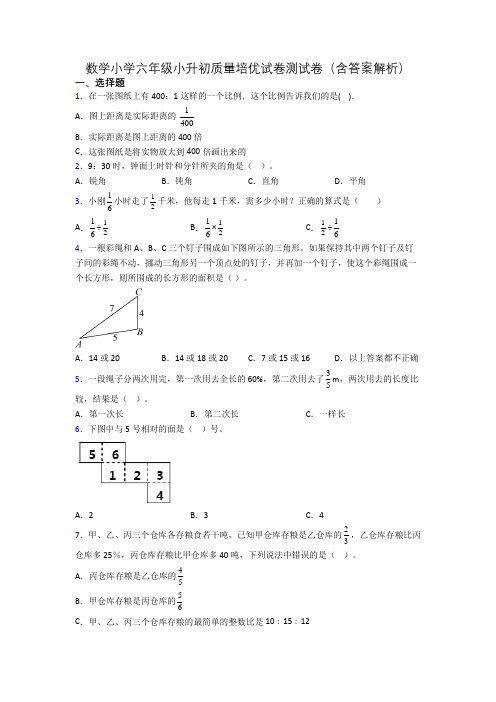 数学小学六年级小升初质量培优试卷测试卷(含答案解析)