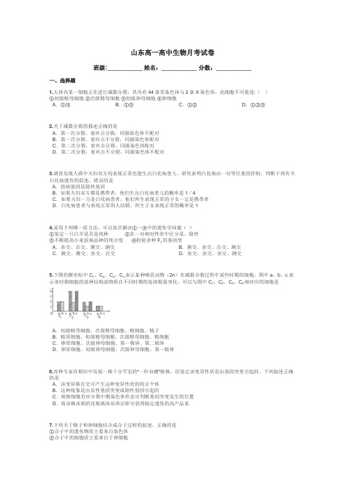 山东高一高中生物月考试卷带答案解析
