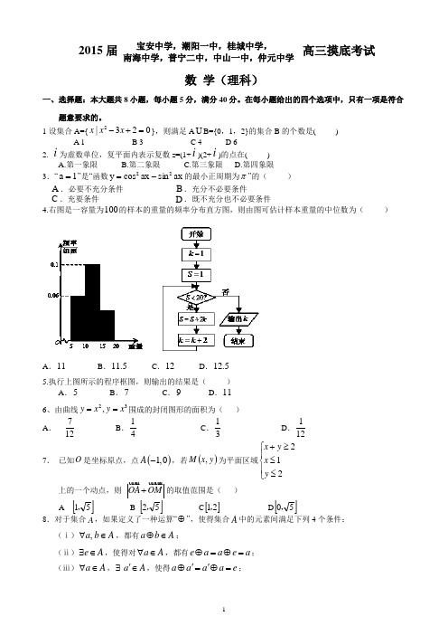 2015届高三广东七校8月摸底考试(理数)