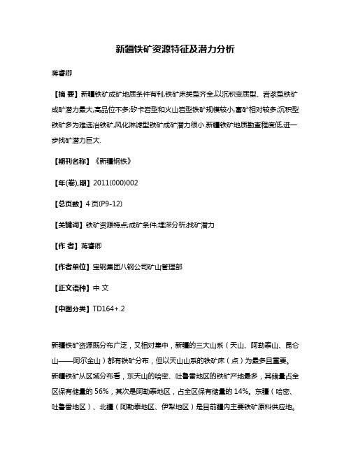 新疆铁矿资源特征及潜力分析