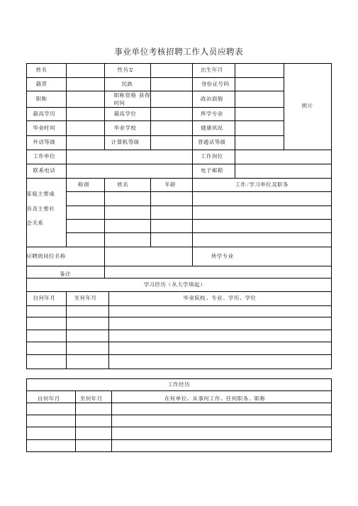 事业单位考核招聘工作人员应聘表