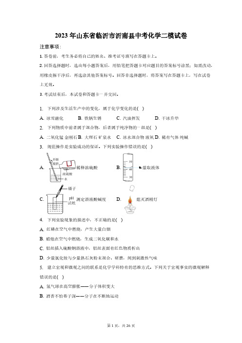 2023年山东省临沂市沂南县中考化学二模试卷(含解析)