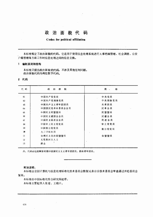 政治面貌代码; 