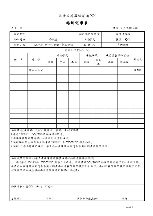 医疗器械培训记录15个