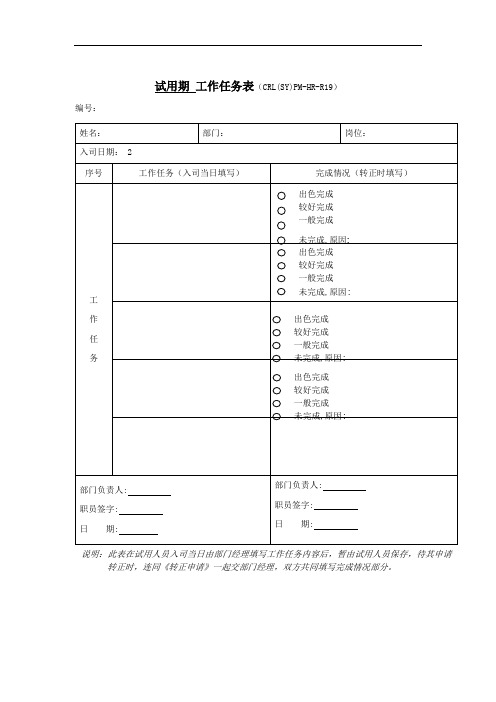 R19 试用期工作任务表(管理岗)