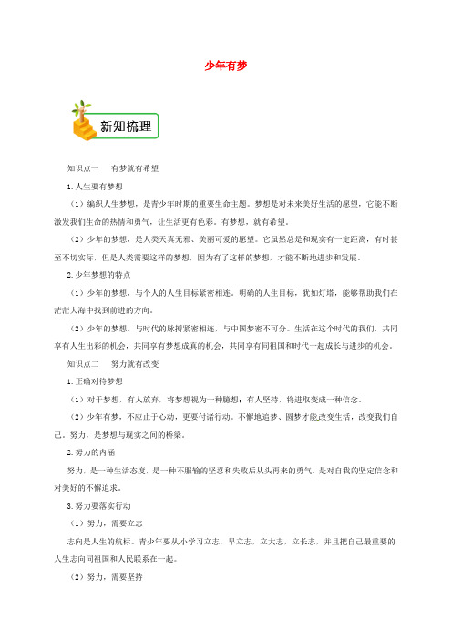 2018年七年级道德与法治上册 第一单元 成长的节拍 第一课 中学时代 第2框 少年有梦备课资料 新人教版