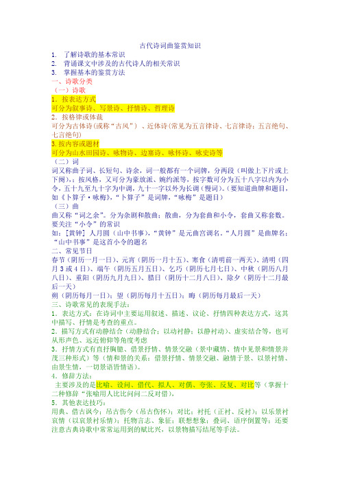 古代诗词曲鉴赏知识