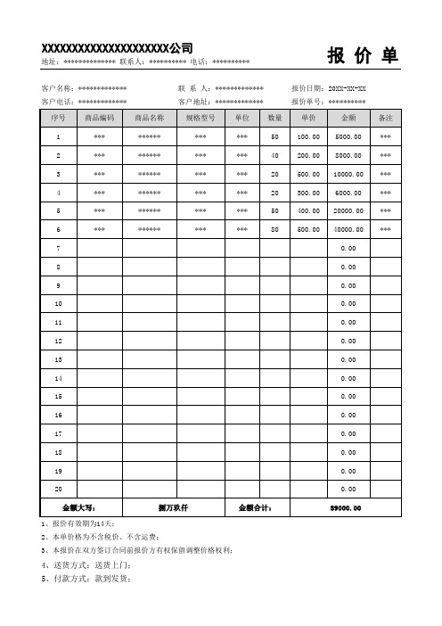 产品价格表模板下载xlsx(excel文档可修改)