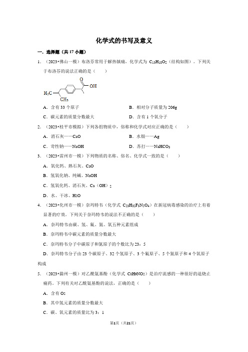 2024年中考化学一轮复习化学式的书写及意义