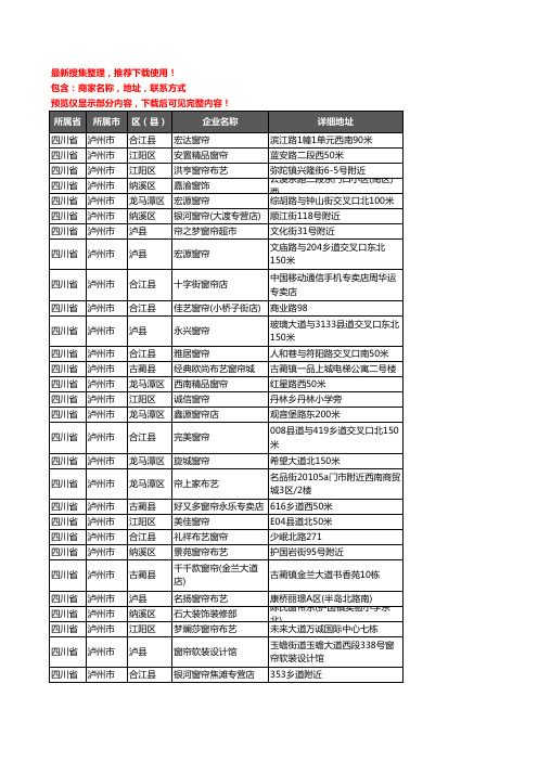 新版四川省泸州市窗帘企业公司商家户名录单联系方式地址大全287家