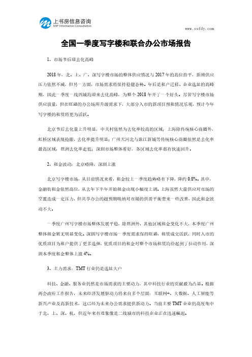 全国一季度写字楼和联合办公市场报告-上书房信息咨询